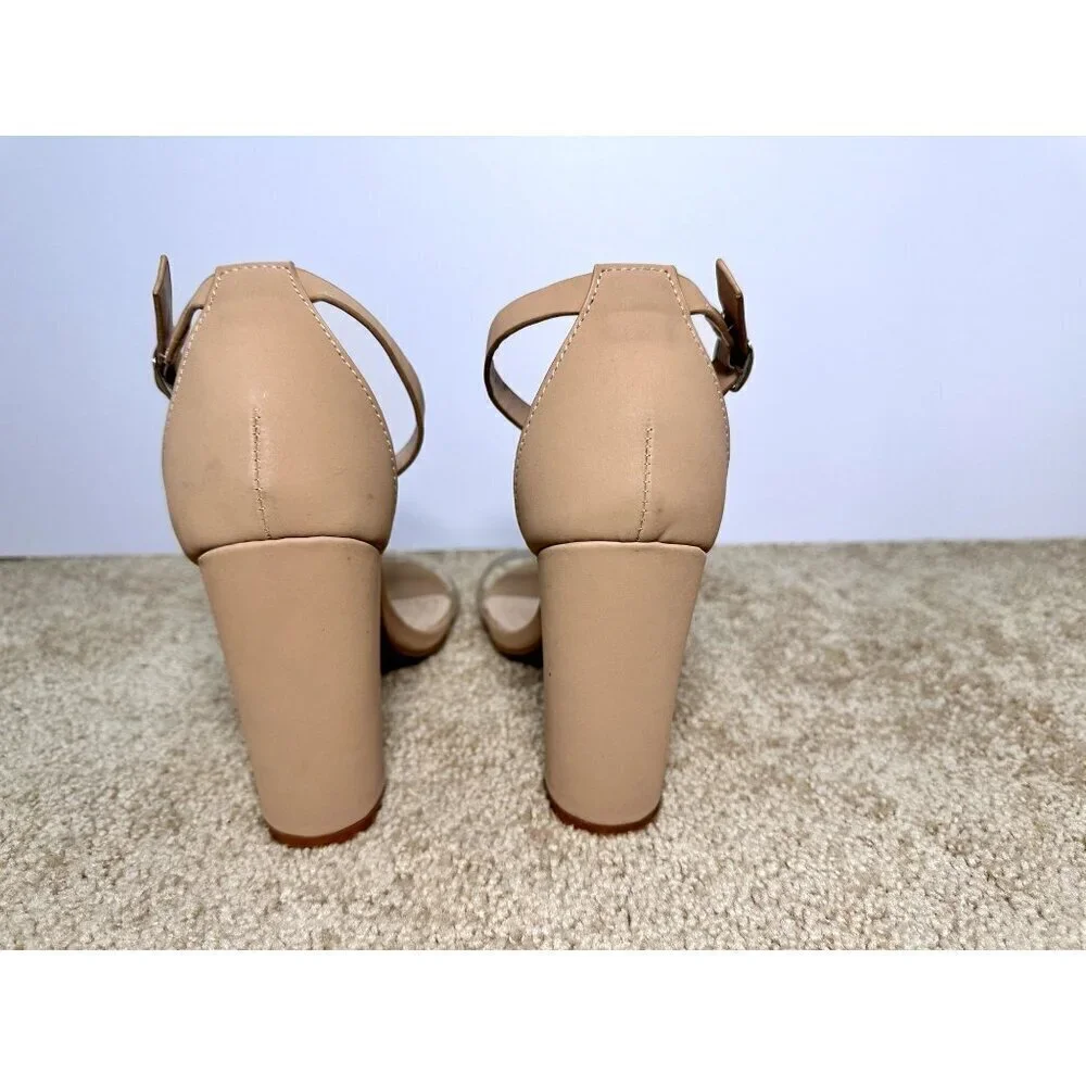 Forever Amber-07 Women’s‎ Block High Heels Dress Sandals Taupe Nub/Clear Size 8